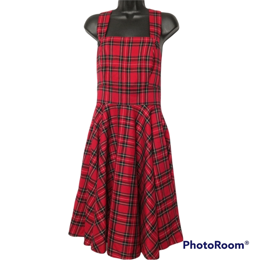 Hell Bunny Irvine Pinafore Red Tartan Plaid Dress